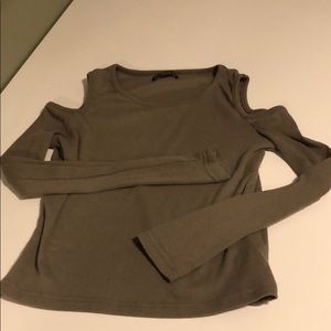 Army Green, ribbed shirt with cut out shoulders